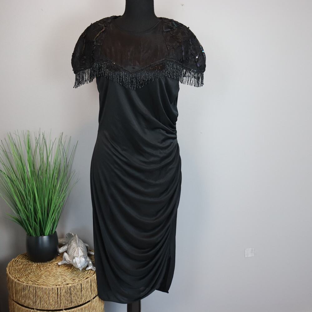 Vintage Filigree dress with‎ sequins and beaded fringe size 14